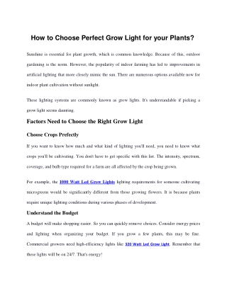 How To Choose Perfect Grow Light For Your Plants?