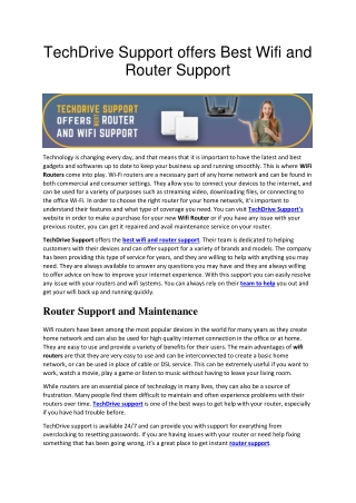 TechDrive Support offers Best Wifi and Router Support