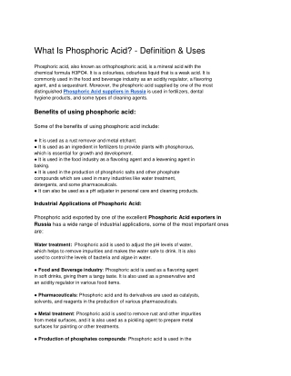What Is Phosphoric Acid_ - Definition & Uses