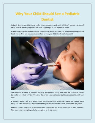 Why Your Child Should See a Pediatric Dentist