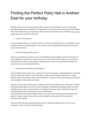 Finding the Perfect Party Hall in Andheri East for your birthday