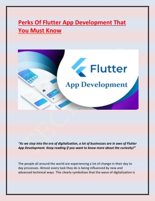 Perks Of Flutter App Development That You Must Know