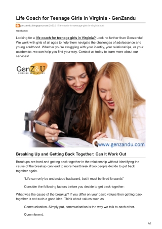 Life Coach for Teenage Girls in Virginia - GenZandu