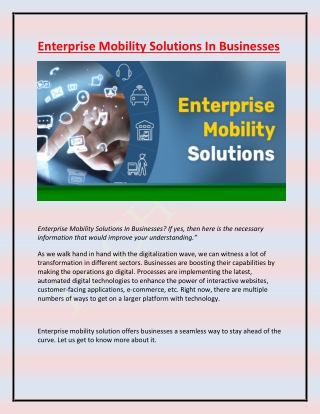 Enterprise Mobility Solutions In Businesses