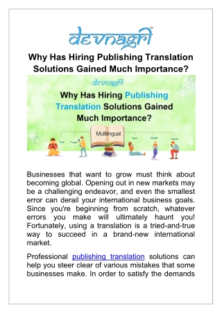 Why Has Hiring Publishing Translation Solutions Gained Much Importance?