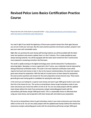 Pelco Lens Basics Certification