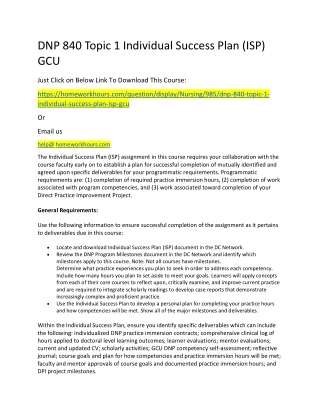 DNP 840 Topic 1 Individual Success Plan (ISP) GCU