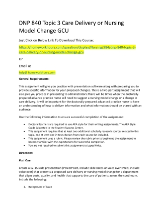 DNP 840 Topic 3 Care Delivery or Nursing Model Change GCU