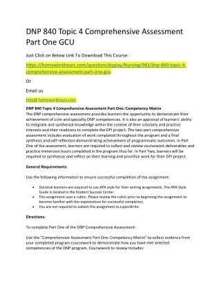 DNP 840 Topic 4 Comprehensive Assessment Part One GCU