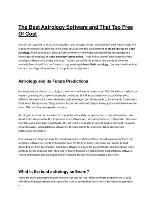 The Best Astrology Software and That Too Free Of Cost