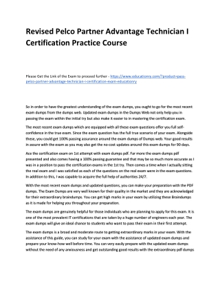 Pelco Partner Advantage Technician I Certification