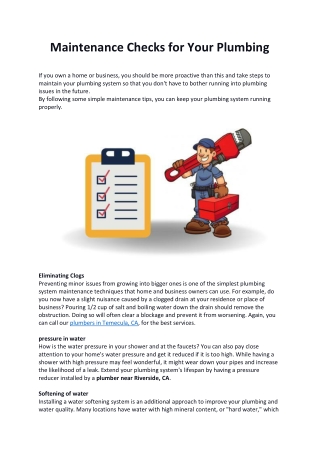 Maintenance Checks for Your Plumbing