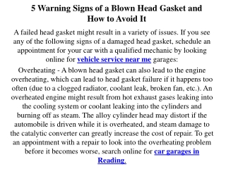 5 Warning Signs of a Blown Head Gasket