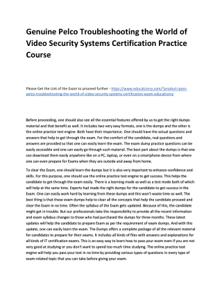 Pelco Troubleshooting the World of Video Security Systems Certification