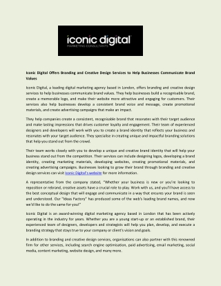 Iconic Digital Offers Branding and Creative Design Services to Help Businesses Communicate Brand Values