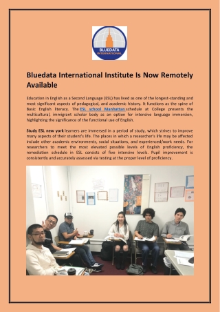 Bluedata International Institute Is Now Remotely Available