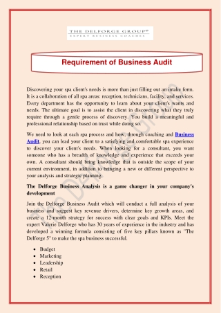 Requirement of Business Audit