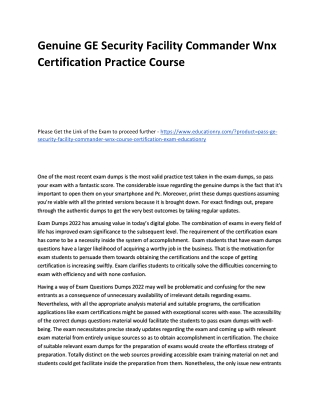 GE Security Facility Commander Wnx Certification Course