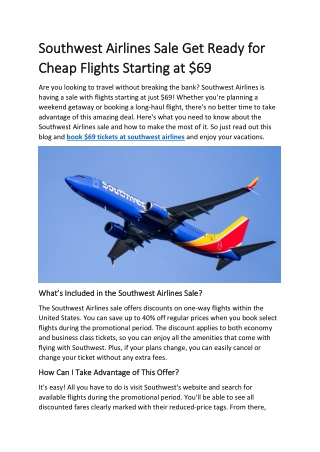 Southwest Airlines Sale Get Ready for Cheap Flights Starting at $69