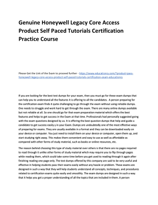 Honeywell Legacy Core Access Product Self Paced Tutorials Certification