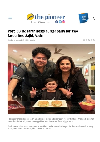 Post 'BB 16', Farah hosts burger party for 'two favourites' Sajid, Abdu