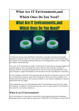 What Are IT Environments,and Which Ones Do You Need?
