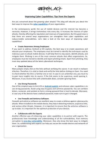 Improving Cyber Capabilities: Tips from the Experts