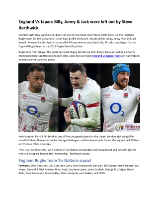 England Vs Japan Billy, Jonny & Jack were left out by Steve Borthwick