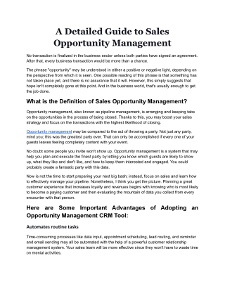 A Detailed Guide to Sales Opportunity Management.