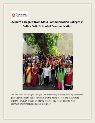 Colleges of Mass Communication in Delhi - The Delhi School of Communication