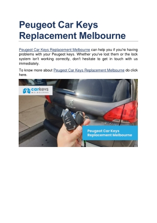 Peugeot Car Keys Replacement Melbourne