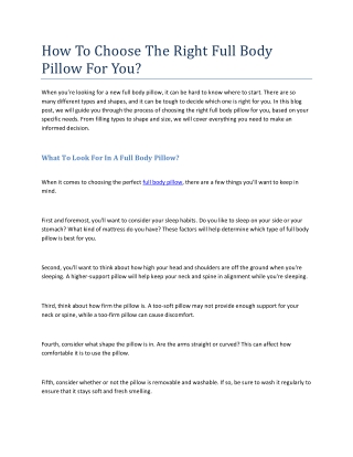 How To Choose The Right Full Body Pillow For You?