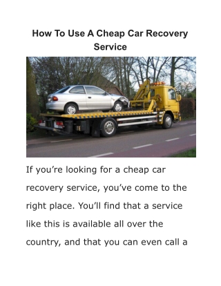 How To Use A Cheap Car Recovery Service