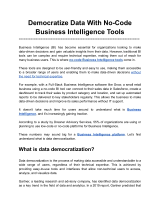 Democratize Data With No-Code Business Intelligence Tools