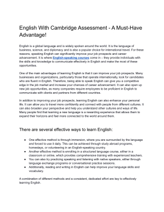 English With Cambridge Assessment - A Must-Have Advantage!