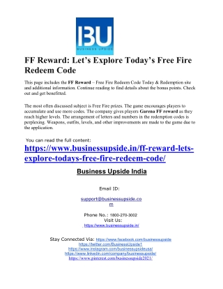 FF Reward  Let’s Explore Today’s Free Fire Redeem Code