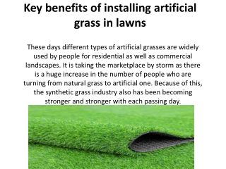 Key benefits of installing artificial grass in lawns