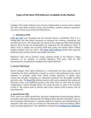 Types of the Best CPQ Software Available in the Market