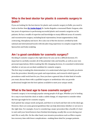 Who is the best doctor for plastic & cosmetic surgery in Delhi?