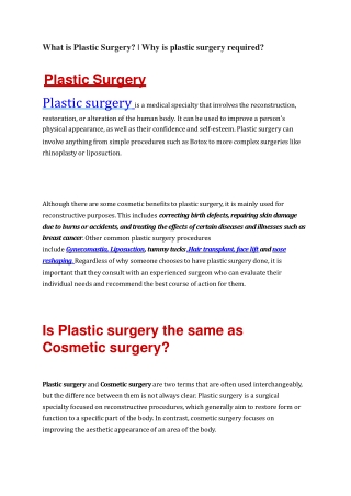 What is Plastic Surgery? | Why is plastic surgery required?