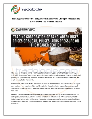 Trading Corporation of Bangladesh Hikes Prices Of Sugar, Pulses; Adds Pressure On The Weaker Section