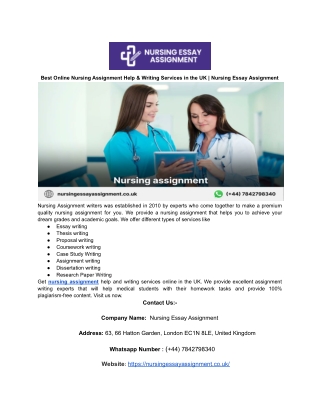 Best Online Nursing Assignment Help & Writing Services in the UK _ Nursing Essay Assignment
