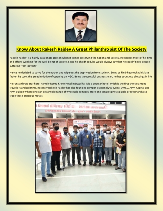 Know About Rakesh Rajdev A Great Philanthropist Of The Society
