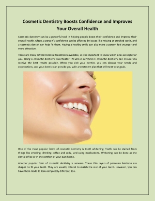 Cosmetic Dentistry Boosts Confidence and Improves Your Overall Health