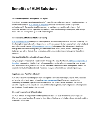 Benefits of ALM Solutions