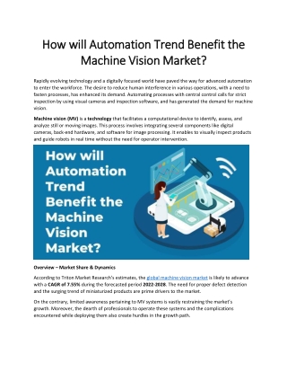 How will Automation Trend Benefit the Machine Vision Market?