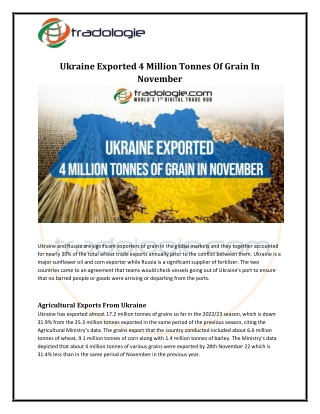 Ukraine Exported 4 Million Tonnes Of Grain In November