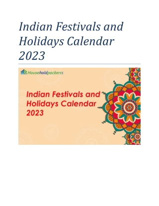Indian Festivals and Holidays Calendar 2023