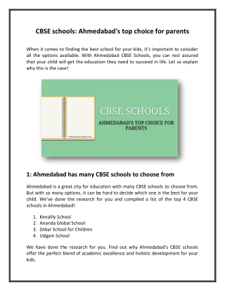 CBSE schools Ahmedabad's top choice for parents