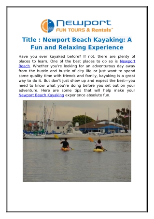 Newport Beach Kayaking: A Fun and Relaxing Experience